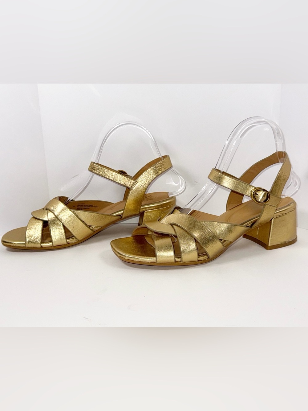 Sofft Lindsey Block Heel Sandal Strappy Metallic Gold Leather Casual Dressy 8 M
